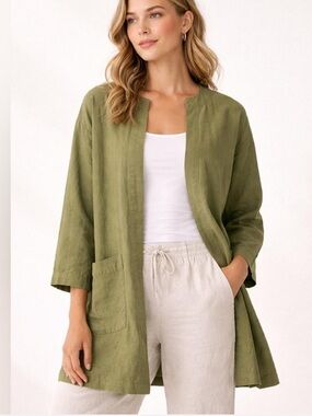 Organic cotton olive green jacket Eileen fisher size medium
